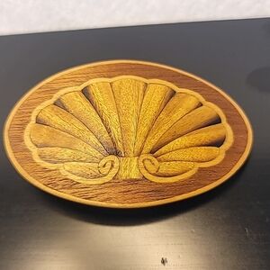 Vintage Handmade Wood Shell Inlay Belt Buckle - Nautical Beach - Dyne Buckle